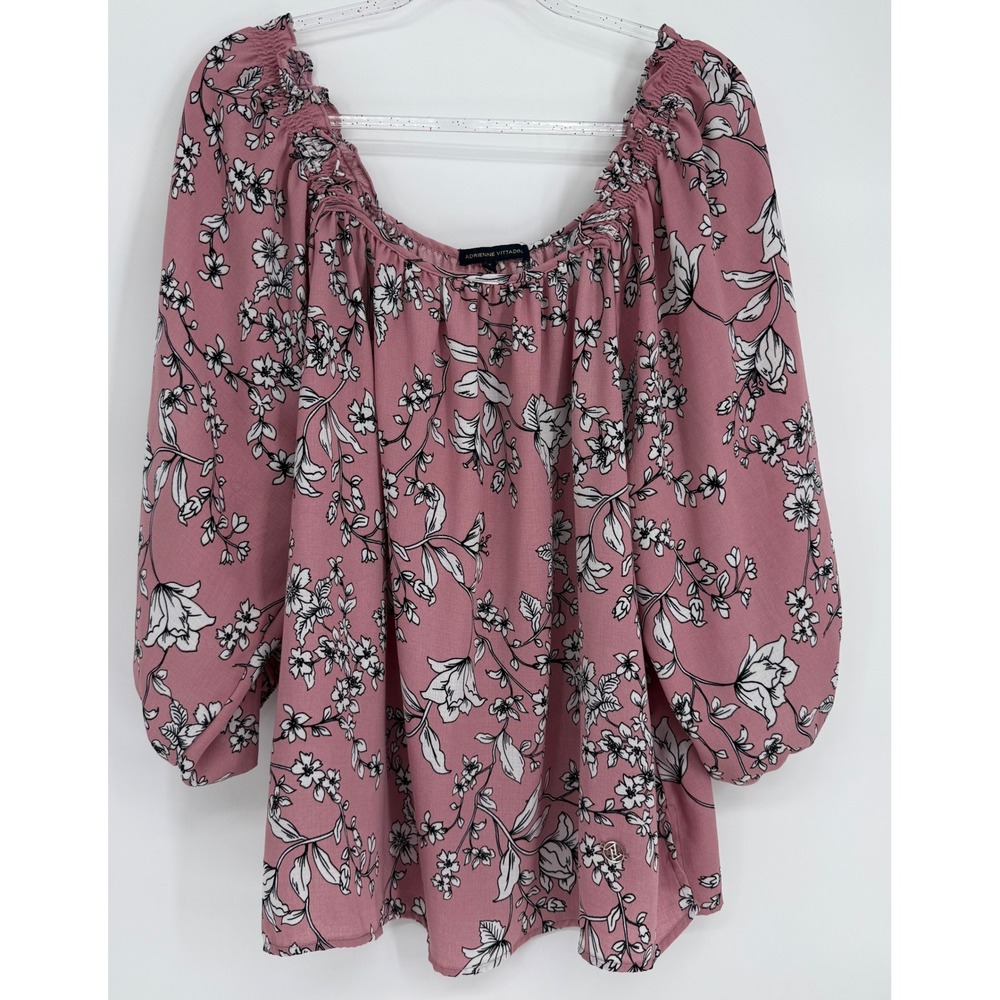 Adrienne Vittadini Pink Floral Off Shoulder Balloon Sleeve Blouse Sz 3X